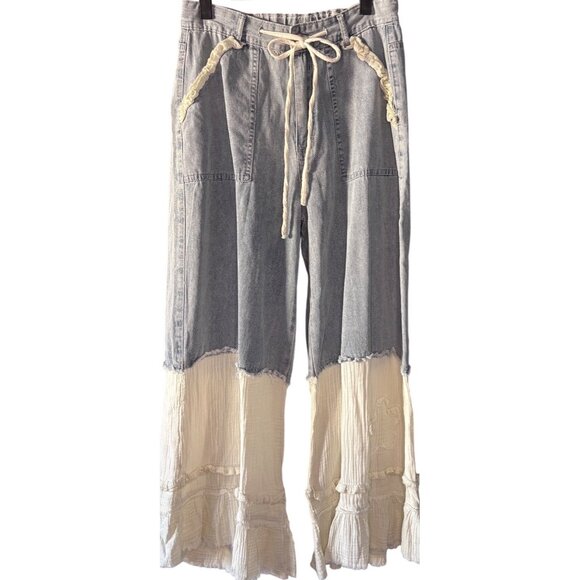 POL Light Wash Denim Patchwork Wide Leg Pants Small New - Picture 7 of 15